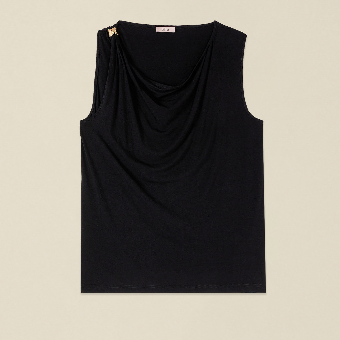 Oltre - Top con drappeggio e fermaglio metallico - Nero