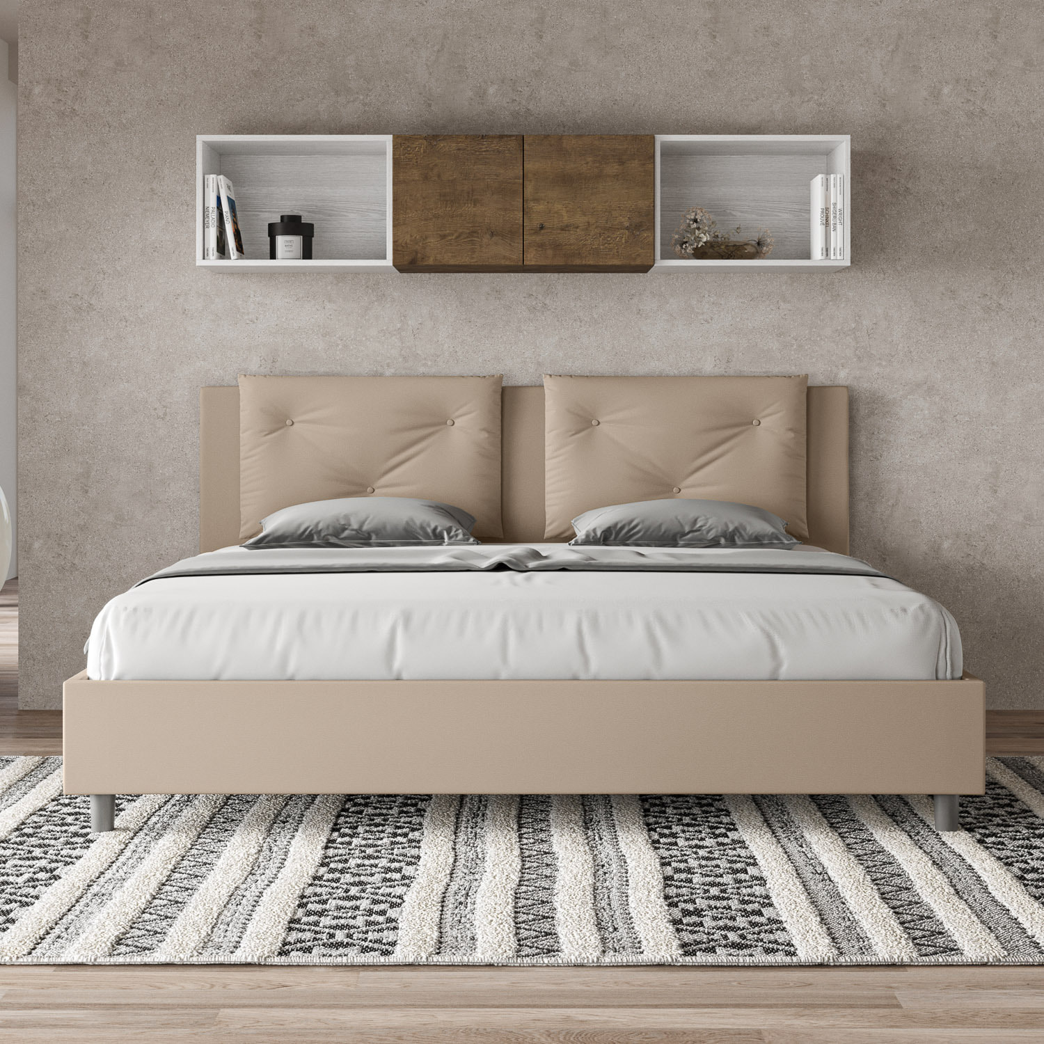 Lit king size sans sommier rembourré 180x190 similicuir taupe Appia