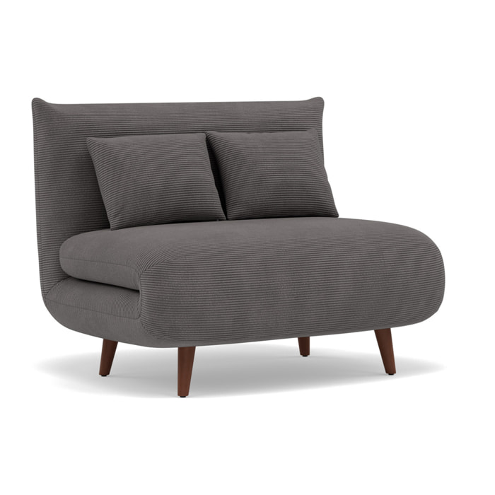 Lumi - Banquette convertible clic-clac 1 place en velours côtelé - Gris