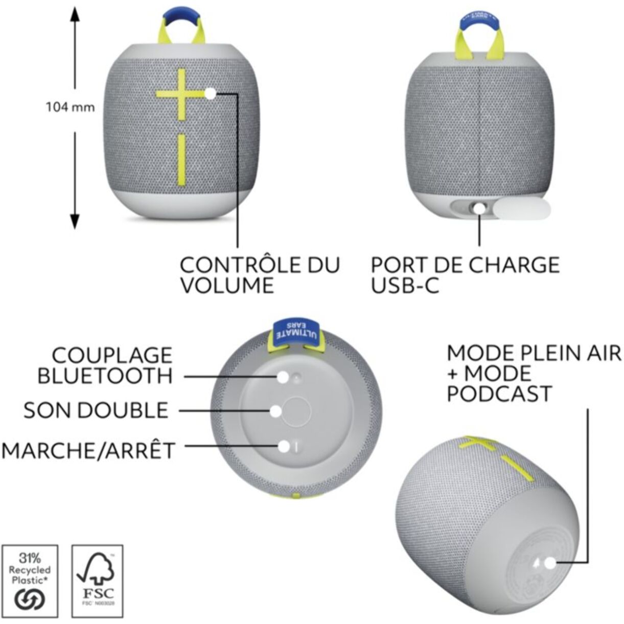 Enceinte portable ULTIMATE EARS Wonderboom 4 blanc gris