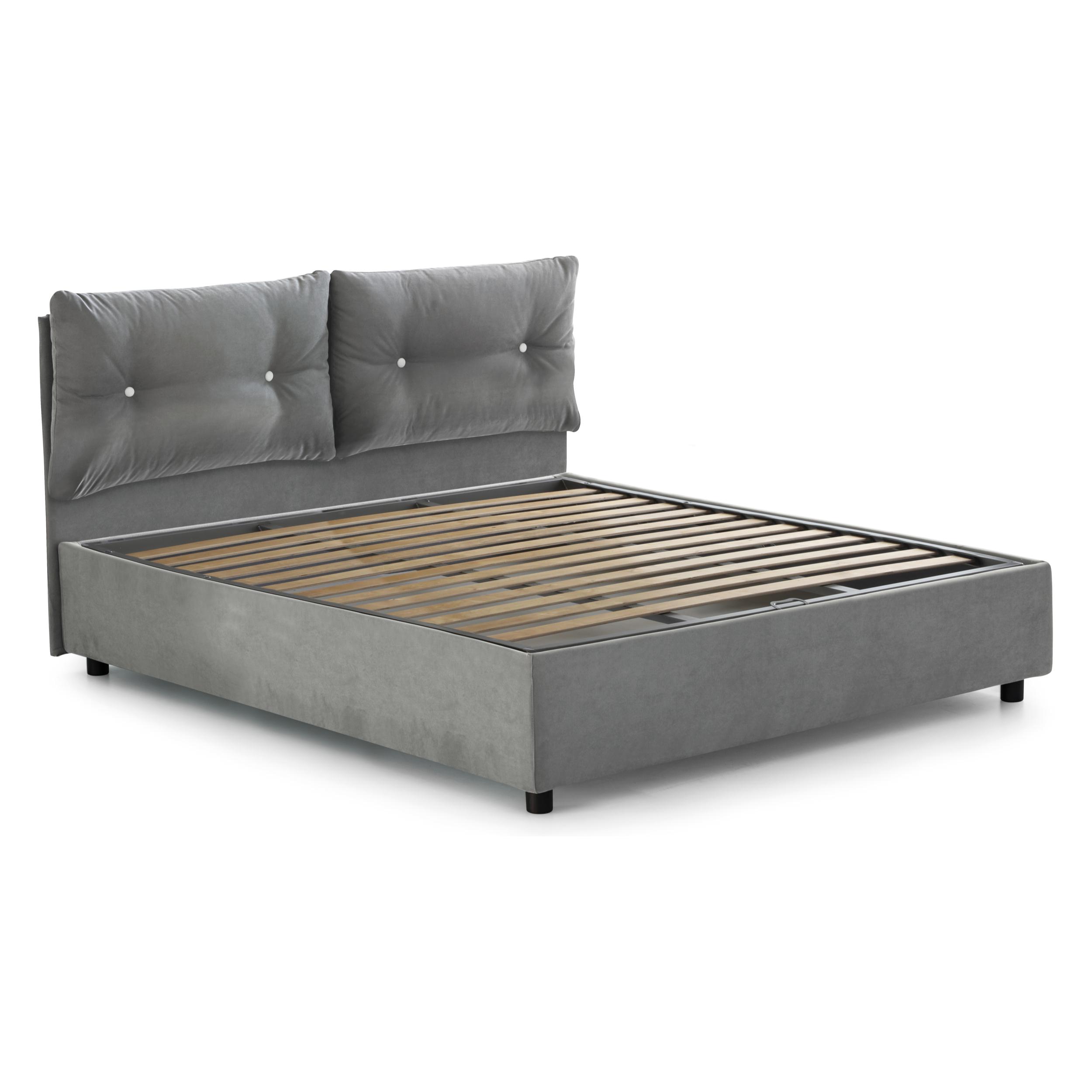 Letto singolo Albina, Letto contenitore con rivestimento in tessuto, 100% Made in Italy, Apertura frontale, con materasso Cm 80x190 incluso, Grigio