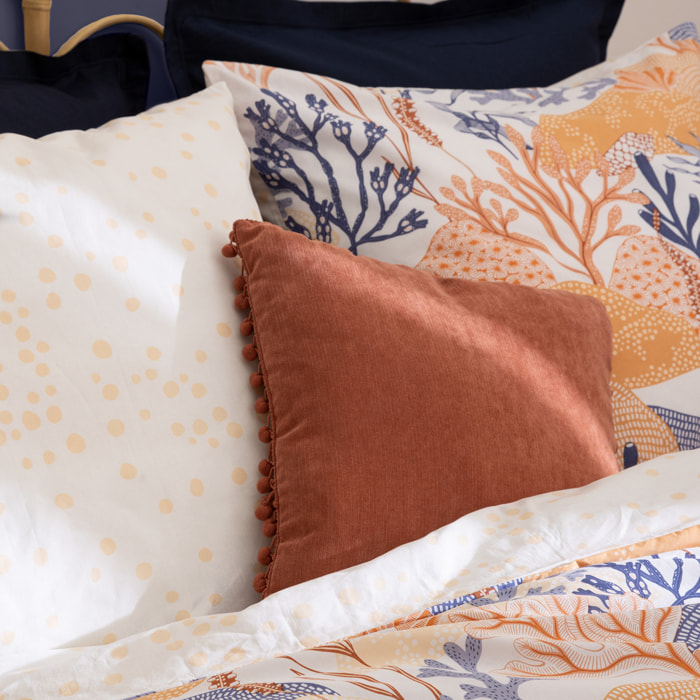 Coussin pompons rose terracotta 40x40cm