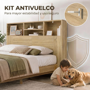 HOMCOM Cabecero de Cama 140 cm con Almacenaje, Cabezal de Cama con 4 Compartimentos Abiertos, Cabecero Moderno para Dormitorio, Roble