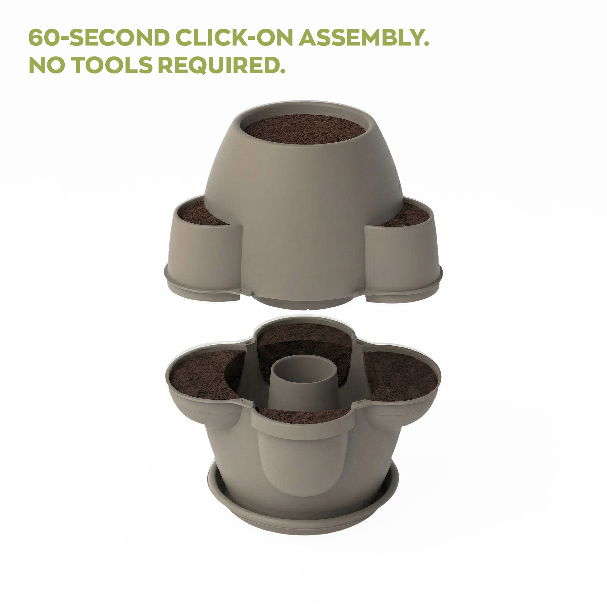 Oasi - Fioriera Da Giardino 80x80x80 Cm Con 6 Tasche Perimetrali E Sottovaso Cappuccino