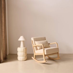 Rocking chair scandinave bois d'hévéa et tissu LORENS