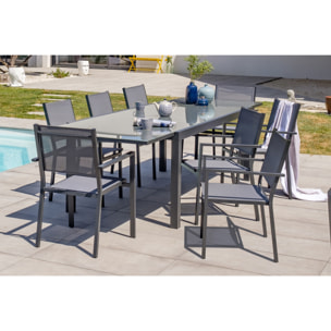 TOLEDE - Ensemble repas 8 places en aluminium et plateau verre