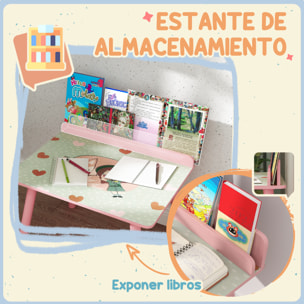 Mesa y Silla Infantiles de 2 Piezas Mesa Infantil con Silla y Estante para Libros Escritorio para Niños de +3 Años para Sala de Juegos Rosa