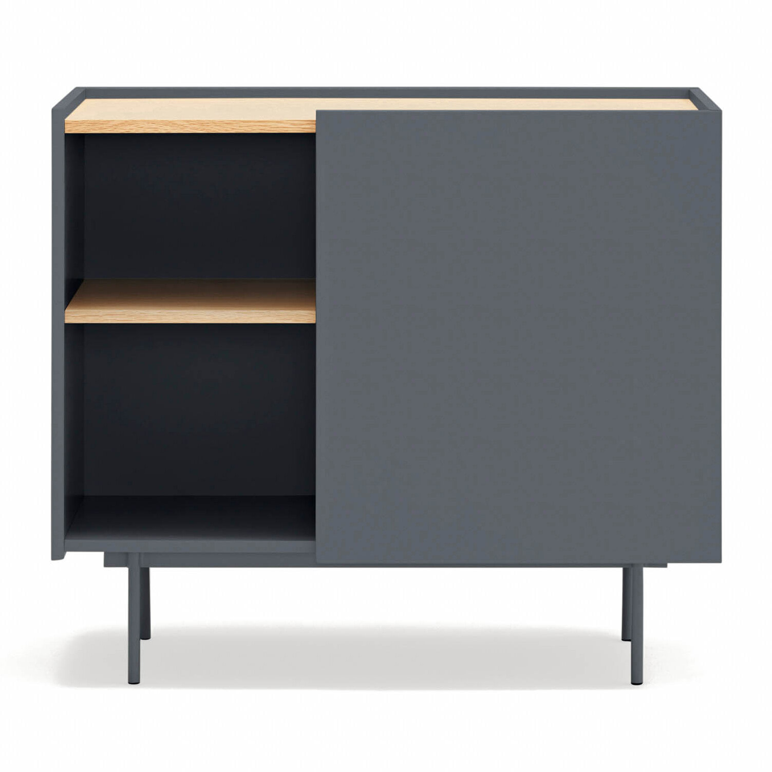 Cómoda Otto 1 puerta y 3 cajones interiores gris antracita y roble