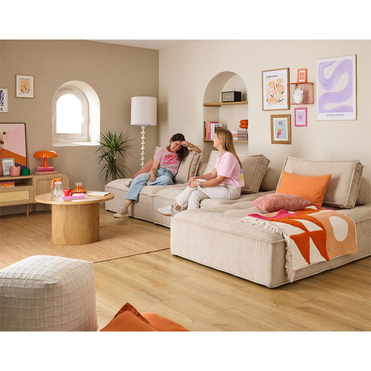 Marisol - canapé d'angle modulable 4 places - velours texturé - Beige
