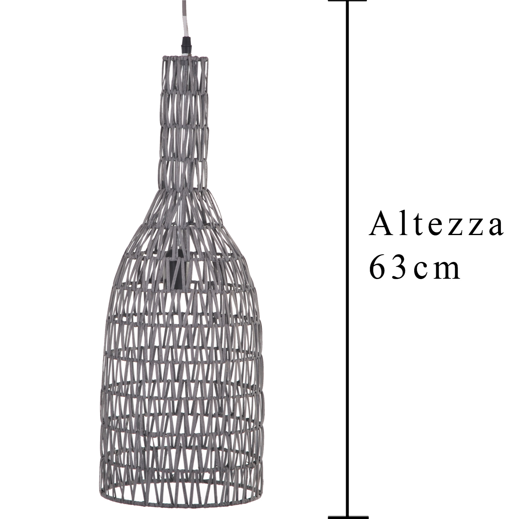 Lampadario In Rattan. Altezza 63 Cm - Pezzi 1 - 22X63X22cm - Colore: Grigio - Bianchi Dino - Lampade E Lampadari