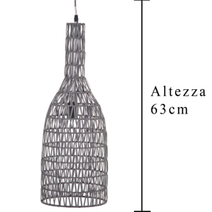 Lampadario In Rattan. Altezza 63 Cm - Pezzi 1 - 22X63X22cm - Colore: Grigio - Bianchi Dino - Lampade E Lampadari