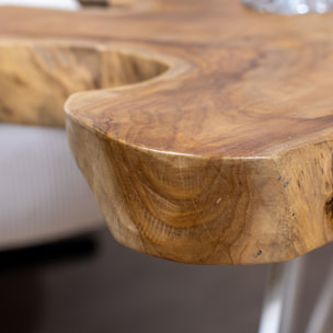 Bout de canapé en teck et pied en aluminium blanc KUTA