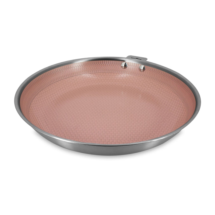 Poêle 30cm en acier inoxydable et manche amovible rose AGLAE
