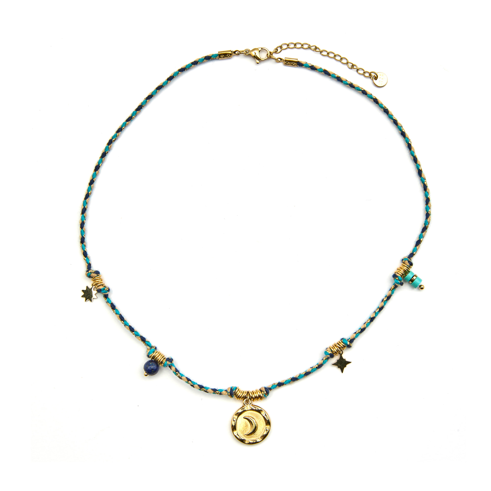 Collar con Cristal Azul Oscuro acabado oro 18k