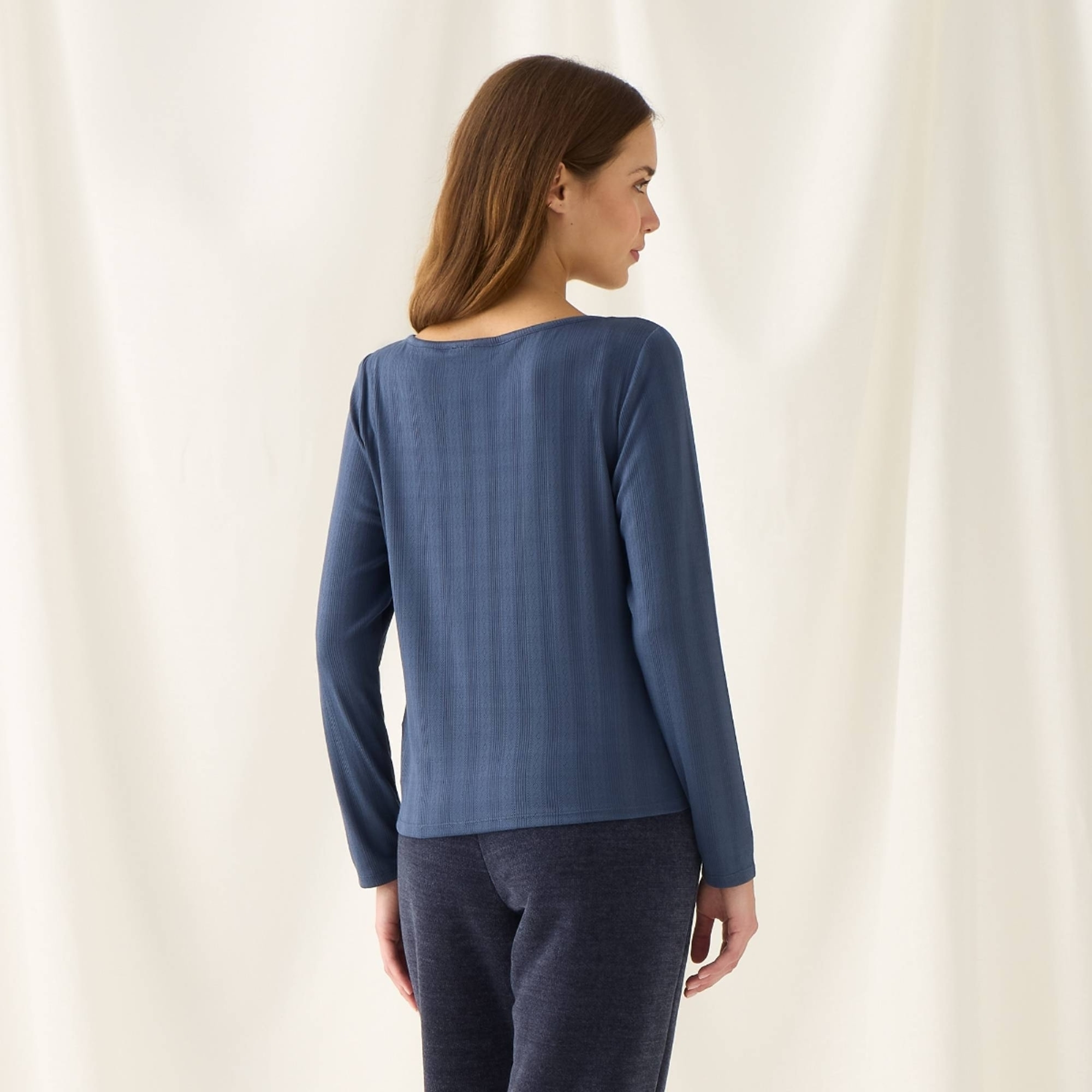 Camiseta de punto canalé Nuni color azul oscuro Poliéster
