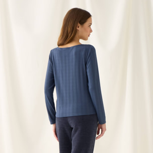Camiseta de punto canalé Nuni color azul oscuro Poliéster