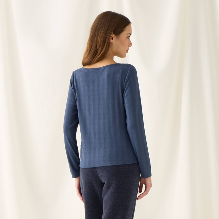 Camiseta de punto canalé Nuni color azul oscuro Poliéster
