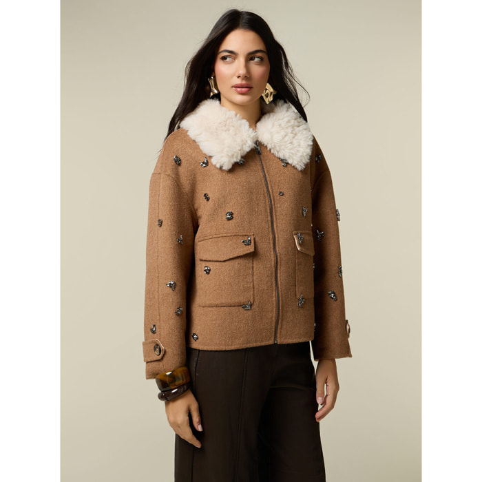 Oltre - Giubbotto misto lana con castoni - Beige