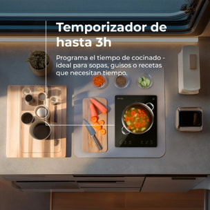 Placa de Inducción Portátil EVVO V26 Trip, 2000W, Control táctil, Ajuste de potencia y temperatura, Temporizador