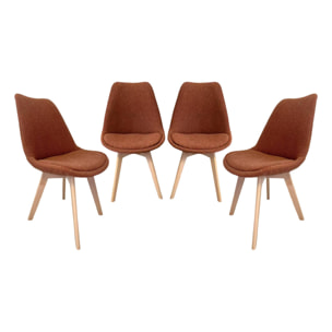 Lot de 4 chaises scandinaves revêtement bouclette texturée terracotta. pieds bois de hêtre - Nils