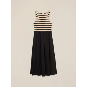 Oltre - Vestido largo con parte a rayas - Negro