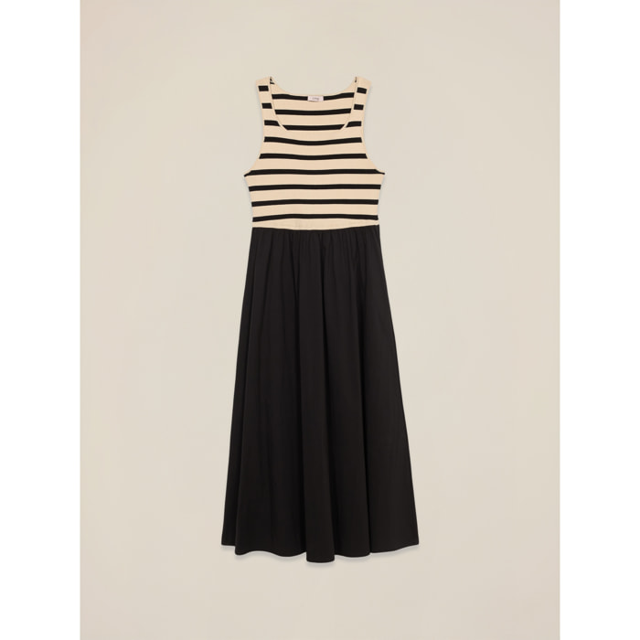 Oltre - Vestido largo con parte a rayas - Negro