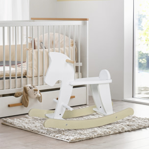 Caballito Balancín para Bebés, Caballo Balancín con Base de Madera, Diseño Clásico y Trabajo Artesanal Sólido, para Niños de 1-3 Años, Blanco