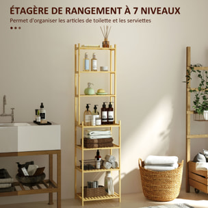 Étagère salle de bain bois bambou verni 7 niveaux étagères à lattes dim. 44 x 33 x 180 cm