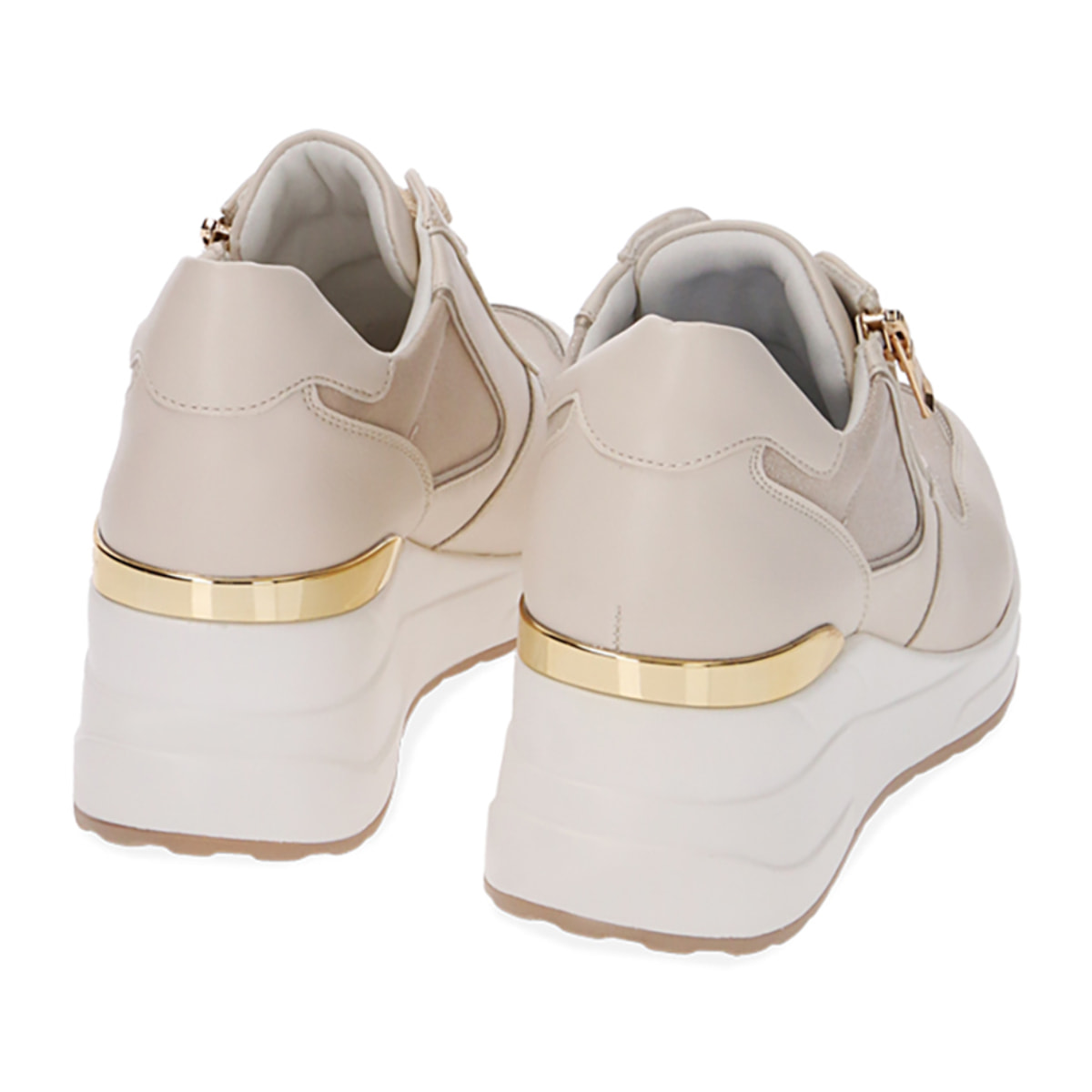 Zapatillas beige, tacón de cuña 6 cm