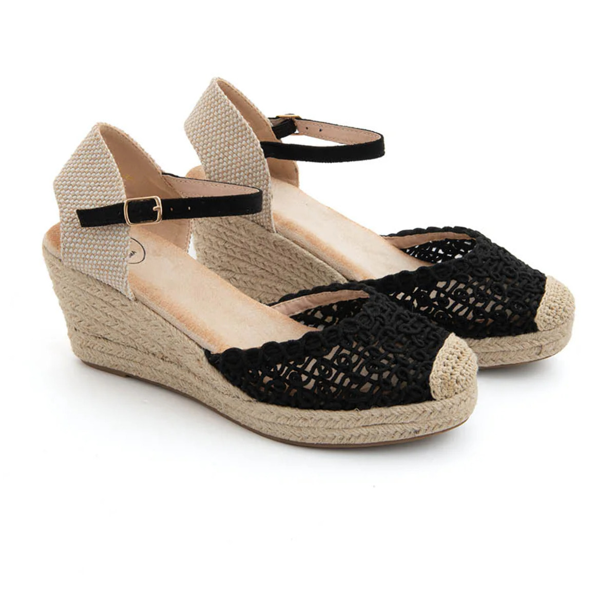 Espadrillas ricamata con zeppa - NERO