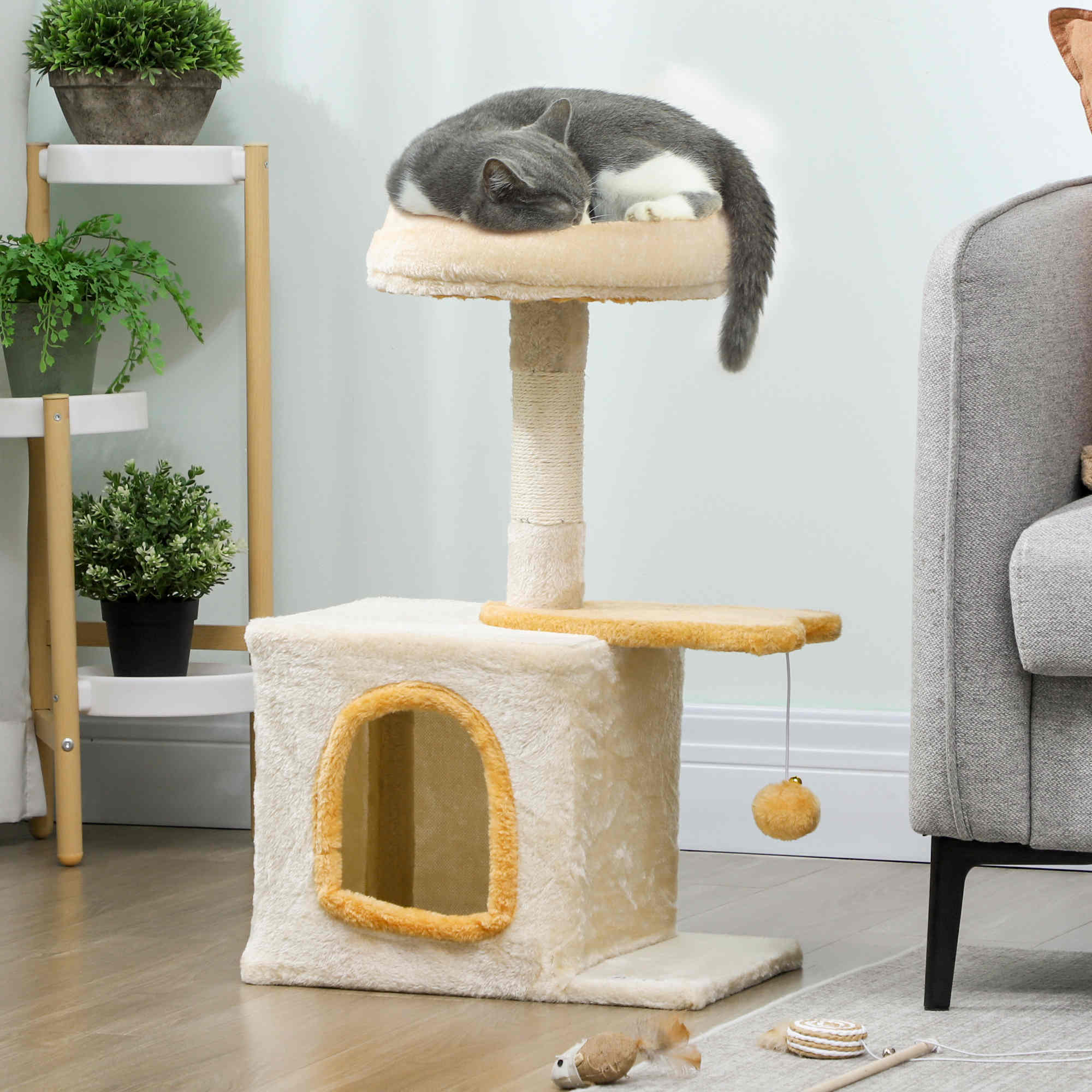 Arbre à chat perchoir plateforme niche beige