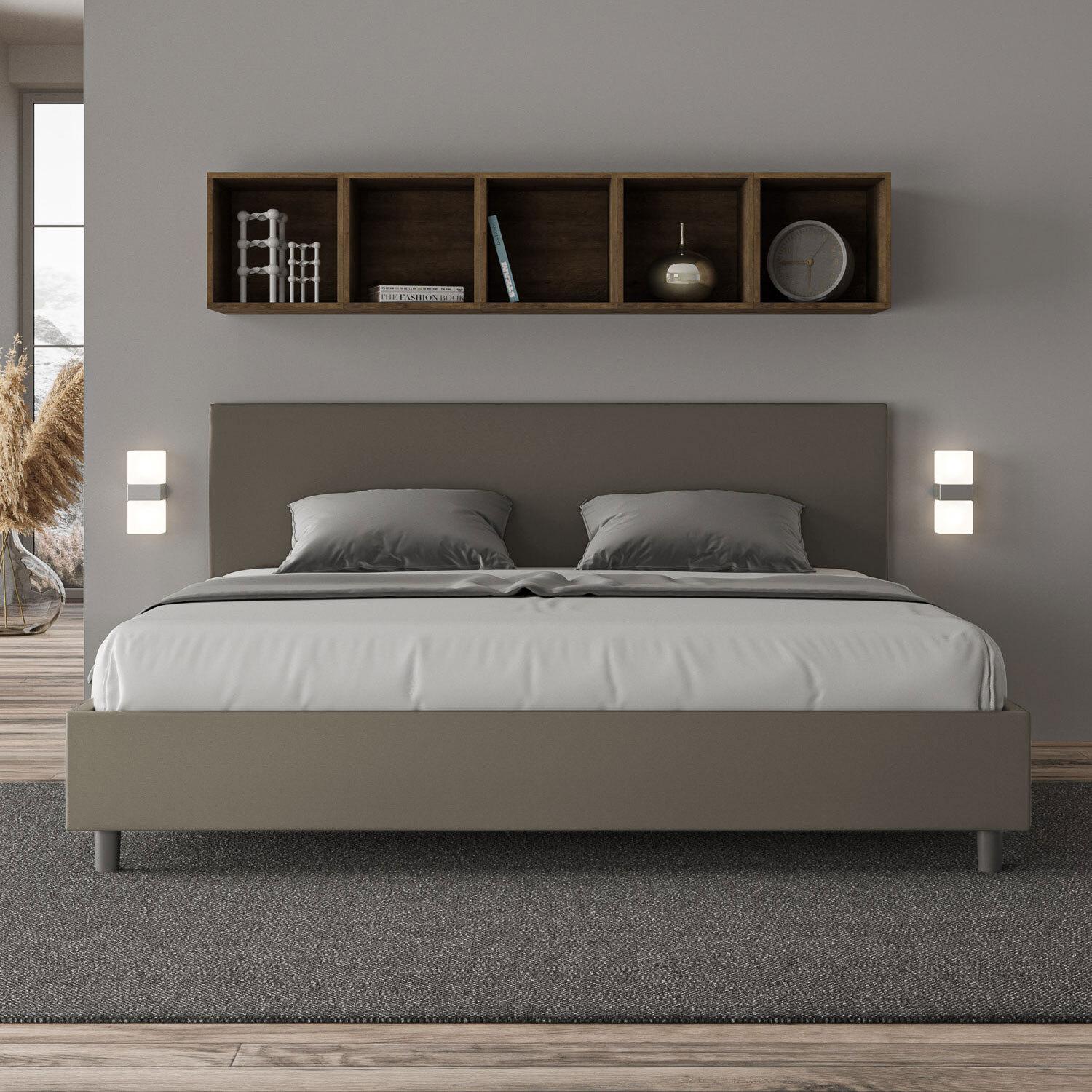 Cama matrimonial sin somier acolchada 180x210 cuero sintético capuchino Adele