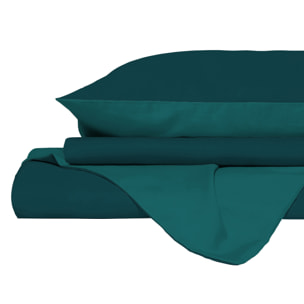 PARURE COPRIPIUMINO NATURAL COLOR, 100% Cotone, Made in Italy - VERDE PETROLIO/VERDE BOTTIGLIA