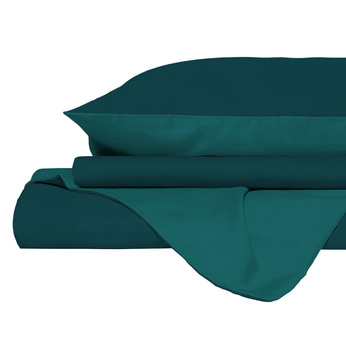 PARURE COPRIPIUMINO NATURAL COLOR, 100% Cotone, Made in Italy - VERDE PETROLIO/VERDE BOTTIGLIA