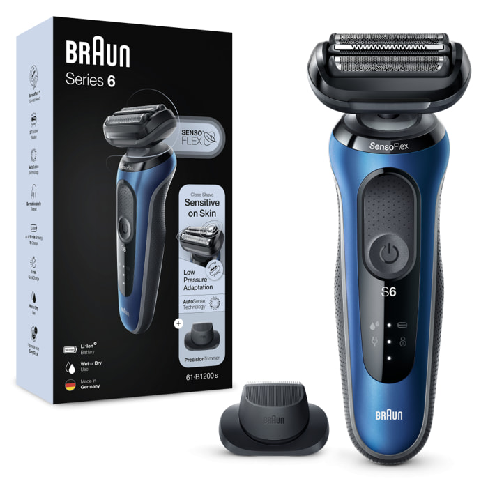 Braun - Rasoir Électrique Series 6 61-B1200s - Avec Tondeuse De Précision - Bleu