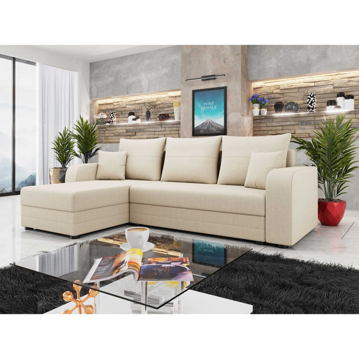 Harvey - Canapé d'angle réversible 4 places convertible avec coffre en tissu - Beige