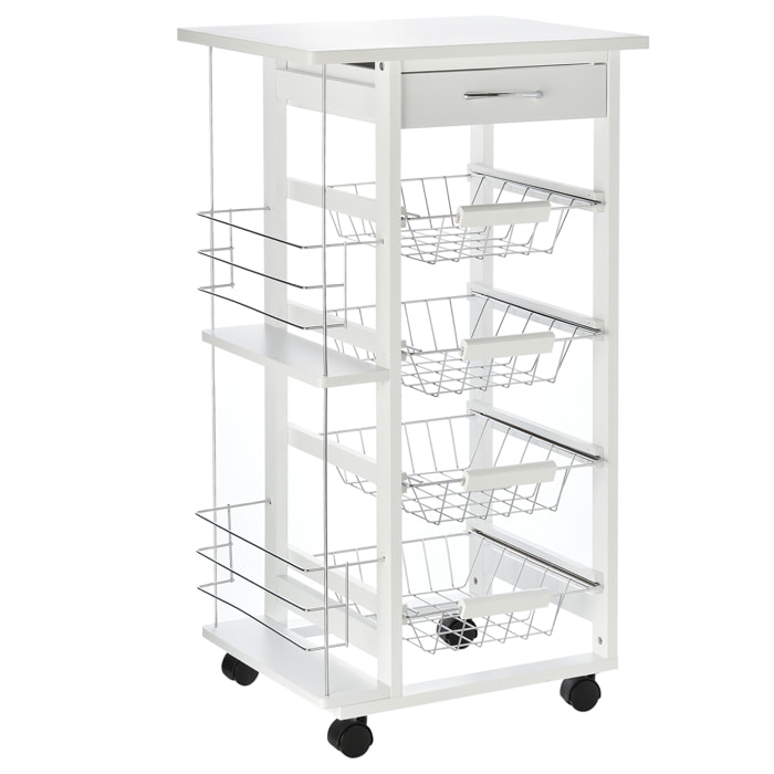 Carrito de Cocina con Cestas Extraíbles 47x37x83cm Blanco