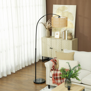 Lámpara de Pie de Arco Lámpara de Pie Salón con Altura Ajustable Pantalla de Yute Interruptor de Pie y Base de Mármol para Sala de Estar Oficina Dormitorio Negro y Marrón