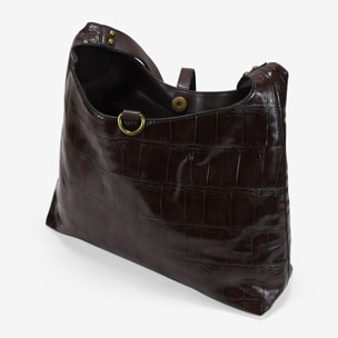 Bolso de hombro marrón efecto cocodrilo