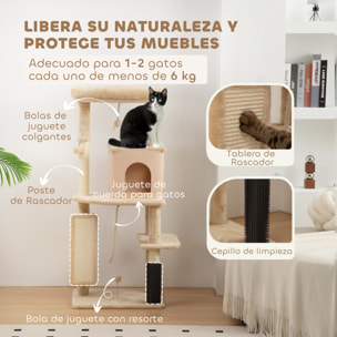 Árbol Rascador para Gatos Grande Altura 132 cm Árbol para Gatos Torre para Gatos con Plataformas Poste con Cepillo Bolas Colgantes y Almohadilla para Rascar Beige