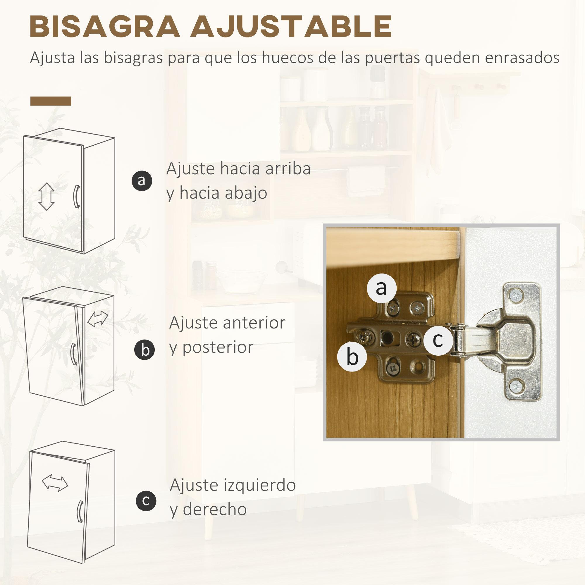 Alacena de Cocina Aparador Alto Mueble Auxiliar de Cocina con 3 Puertas Cajón Estante Ajustable Encimera para Microondas y Toallero 93x40x180 cm Natural y Blanco