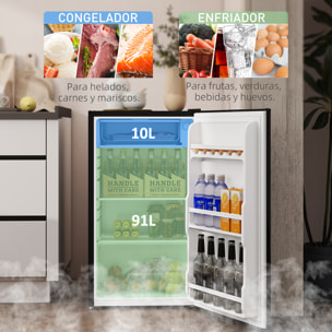 Nevera Pequeña 91 L con Congelador, Mini Frigorífico Silenciosa, Frigorífico Pequeño Bajo Encimera con Temperatura Regulable 5 Niveles, Puerta Reversible y Estantes Ajustables, Negro