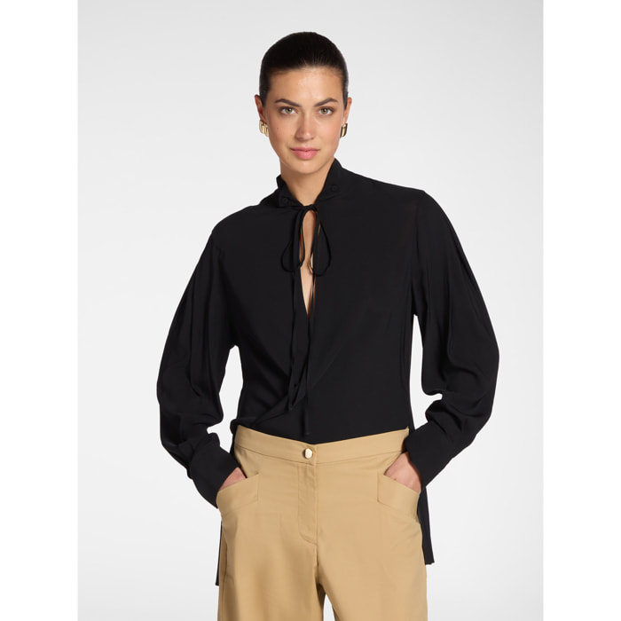 Elena Mirò - Blusa in crêpe de Chine - Nero