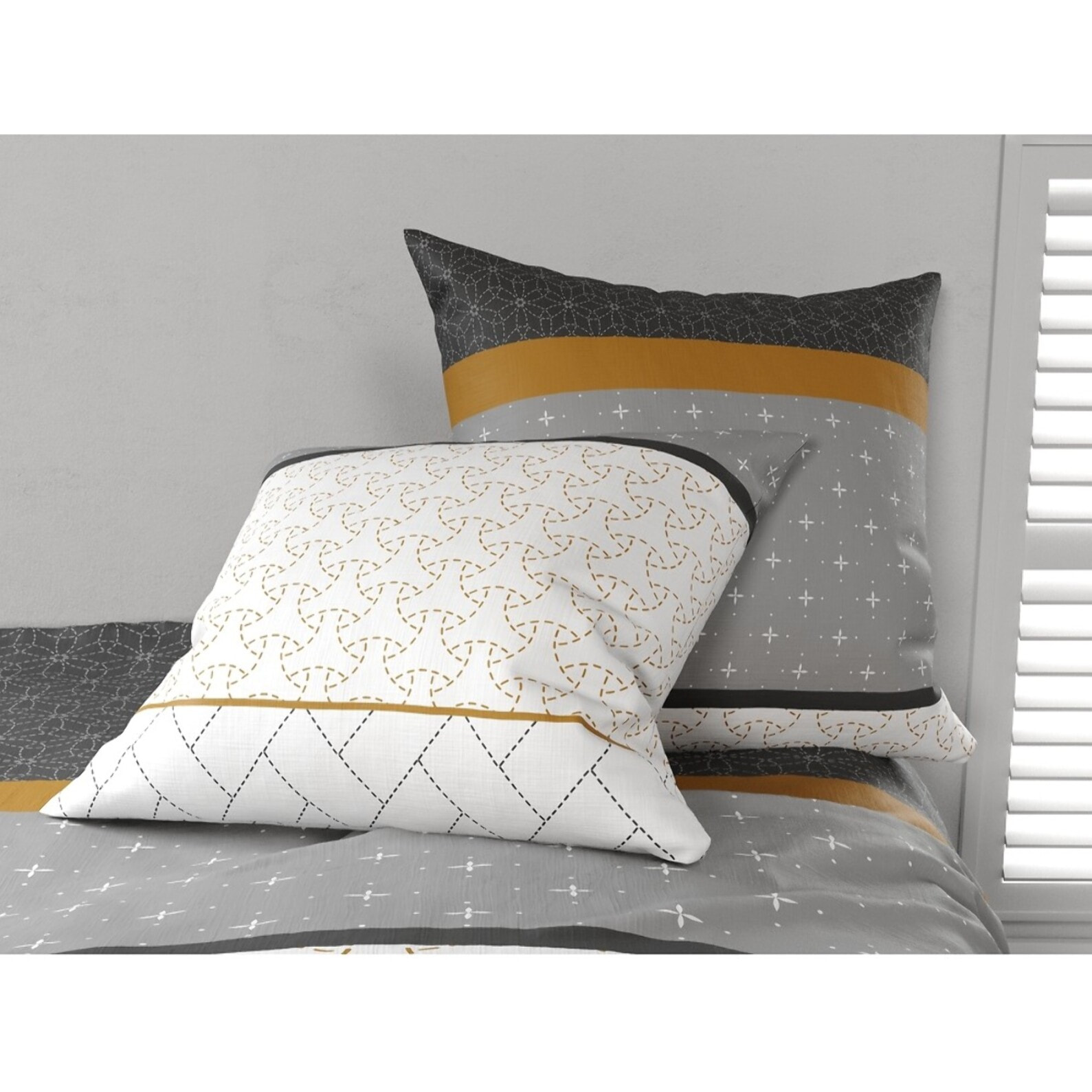 Parure housse de couette coton gris