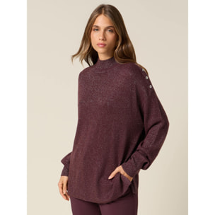 Oltre - Jersey de cuello alto lurex mezcla cashmere - Burgundy