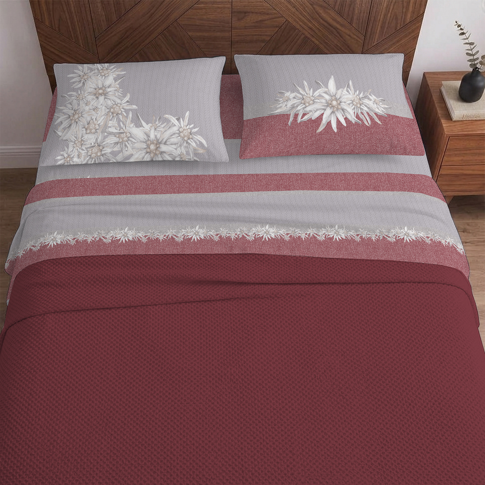 Completo letto stella alpina rosso 100% cotone