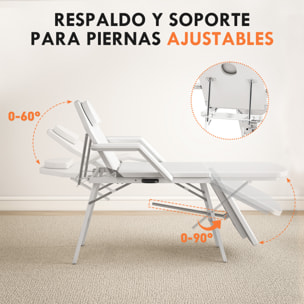 Camilla Masaje Plegable Portátil Camilla Estética Profesional de 3 Zonas con Respaldo Soporte para Piernas Ajustables Reposacabezas Extraíble Reposabrazos Acolchados para Spa 182x82 cm Blanco