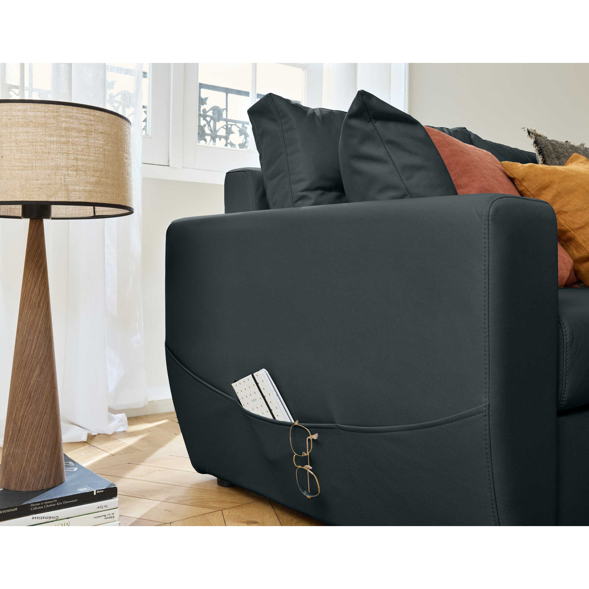 Astoria - canapé d'angle réversible 4 places - convertible avec coffre - en simili - Gris Anthracite