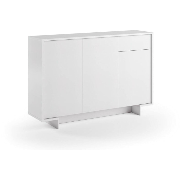 Credenza Dbakayok, Madia da salotto, Buffet da soggiorno a 3 ante e 1 cassetto, 100% Made in Italy, 134x35h87 cm, Bianco