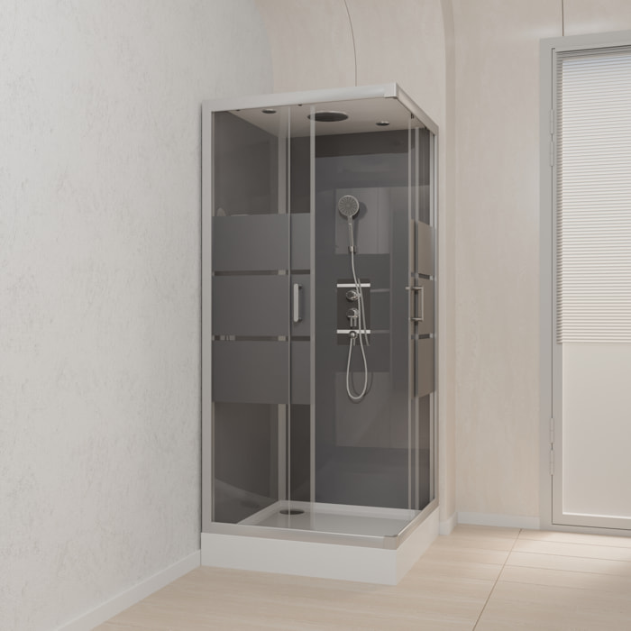 Cabine de douche carrée 90x90x215cm - grise avec bande dépoli - SILVERY STRIPE SQUARE